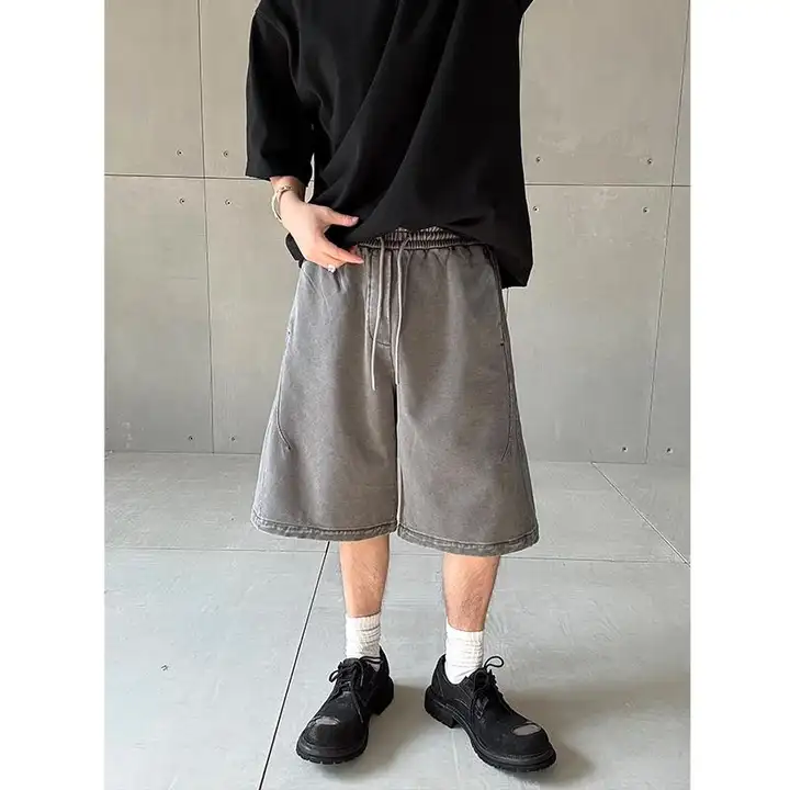 ヴィンテージ加工の重厚感あるニットショートパンツ【メンズ・夏用・ゆったりフィット】