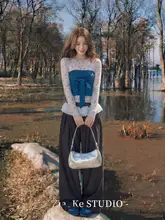 フラワープリント長袖Tシャツ【デコルテリボン・春用・タイトフィット】