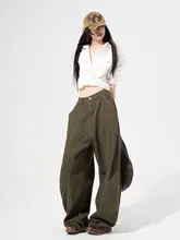 ゆったりしたローウエストデザインのカジュアルデニムパンツ【女性用・ワイドレッグ・夏用・スリム効果】（セットアップ対応）