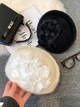 立体花朵デザインのエレガントベレー帽【秋冬用・ニット・女性用】