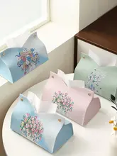 高級感ある皮革製油絵デザイン ティッシュボックス【軽食風・リビング・車用】