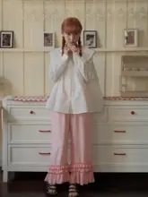 UVカットパンツ レディース シフォ  ン 桜柄 幾何学模様 ケーキヘム ルーズ 春