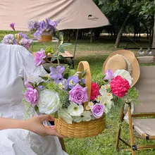 造花 編み込みバスケット テーブルフラワー インテリア デコレーション アウトドア キャンプ ピクニック 部屋撮り インスタ映え