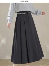 グレー 高腰Aラインフレアスカート【秋用・百褶デザイン・体型カバー】（セットアップ対応）