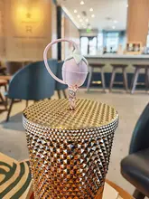 スターバックス用ドリアンカップストロー【ピンククリスタルプラスチック・ストロー洗浄ブラシ付き】