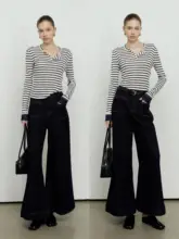 ストライプ柄の極上の柔らかさの長袖Tシャツ【レディース・クラシックなバイカラー・フィット感】
