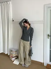 秋用 美式レトロカーキ色ワイドフィットカーゴパンツ【デザイン・女性用】