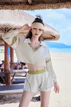 水着 レディース 3点セット【長袖・バイカラー・フィット】