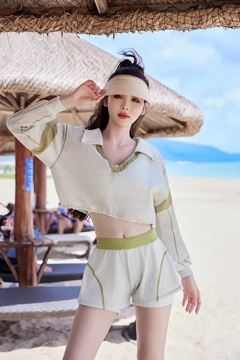 水着 レディース 3点セット【長袖・バイカラー・フィット】