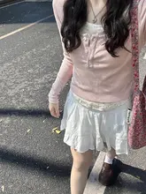 春用 ピンク花柄ニットトップス【ショート丈・フィットデザイン・レディース】