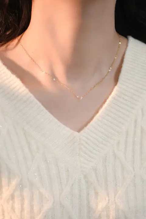 高級感あるシンプルな14Kゴールドネックレス【鎖骨チェーン・金属風・贈り物に最適】
