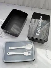 かわいいデザインの一層プラスチックお弁当箱【取り外し可能なカトラリー付き・学生・ビジネス向け】