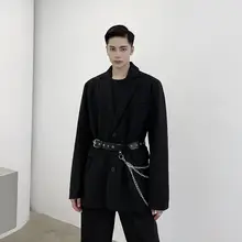 個性的なデザイン！チェーンベルト付きスリムフィットジャケット【男性用・舞台演出・ファッション】