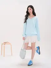 バックリボン付きVネックスウェットシャツ【秋用・スタイル・女性用】
