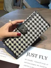 おしゃれな千鳥格デザインのロング財布【スマホ対応・本革ハンドバッグ付き】