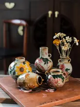 中華風ミニ手描き陶器花瓶【リビング用・水栽培対応】