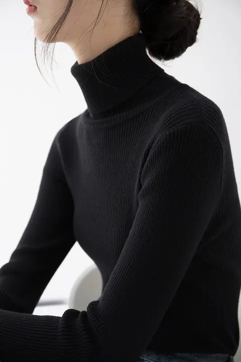 ブラック ハイネックニット【リブ編み・極上の柔らかさ・秋冬用】