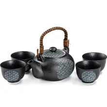 美濃焼 海波模様 ティーポットとカップ4個セット【天目釉・油滴工芸・ギフトボックス入り】（セットアップ対応）