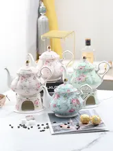 華やかなデザインの欧風陶器コーヒーポット【ハンドドリップ対応・ポット・保温台付き】