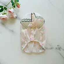 夏用ペット用薄手のシフォンフリル付き薔薇柄ワンピース【軽量・通気性・ノースリーブ・犬用】