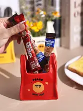笑顔デザインの陶器製箸立て【持ち手付き・カトラリー収納用】