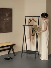 木製ハンガーラック【モダン・ブラック・折りたたみ式・二段】