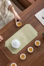 中式 ひざ掛け色の厚手 茶道マット【茶壺＆茶杯用・麻混・乾燥茶台アクセサリー】