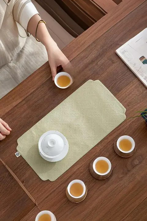 中式 ひざ掛け色の厚手 茶道マット【茶壺＆茶杯用・麻混・乾燥茶台アクセサリー】