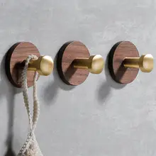 無穴あけの強力粘着フック【黒胡桃木製・真鍮デザイン・玄関・衣類掛け用】