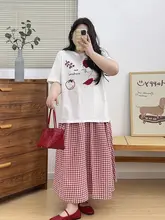チェック柄ハイウエストAラインスカート【夏用・ゆったりサイズ・スリットデザイン】（セットアップ対応）