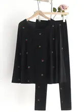 秋用長袖トップス＆ロングパンツ【高弾力モーダル・保温・フィットデザイン】（セットアップ対応）