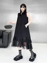 個性的デザイン！ノースリーブメッシュワンピース【中長丈・シャツ風・ベストスタイル】