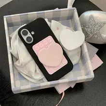 ピンクの少女用 吸盤付きハート形メイクアップミラー【iPhone用・ユニークデザイン】