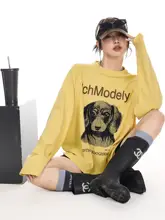 ウィメンズ ロングスリーブTシャツ【アメリカンレトロ・ダックスフントデザイン・クルーネック・カジュアル】