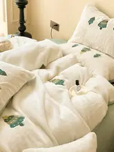 クリスマスツリー柄厚手ラビットボア四点寝具セット【冬用・ダブルフェイスコーラルフリース・ベッドカバー付き】（セットアップ対応）