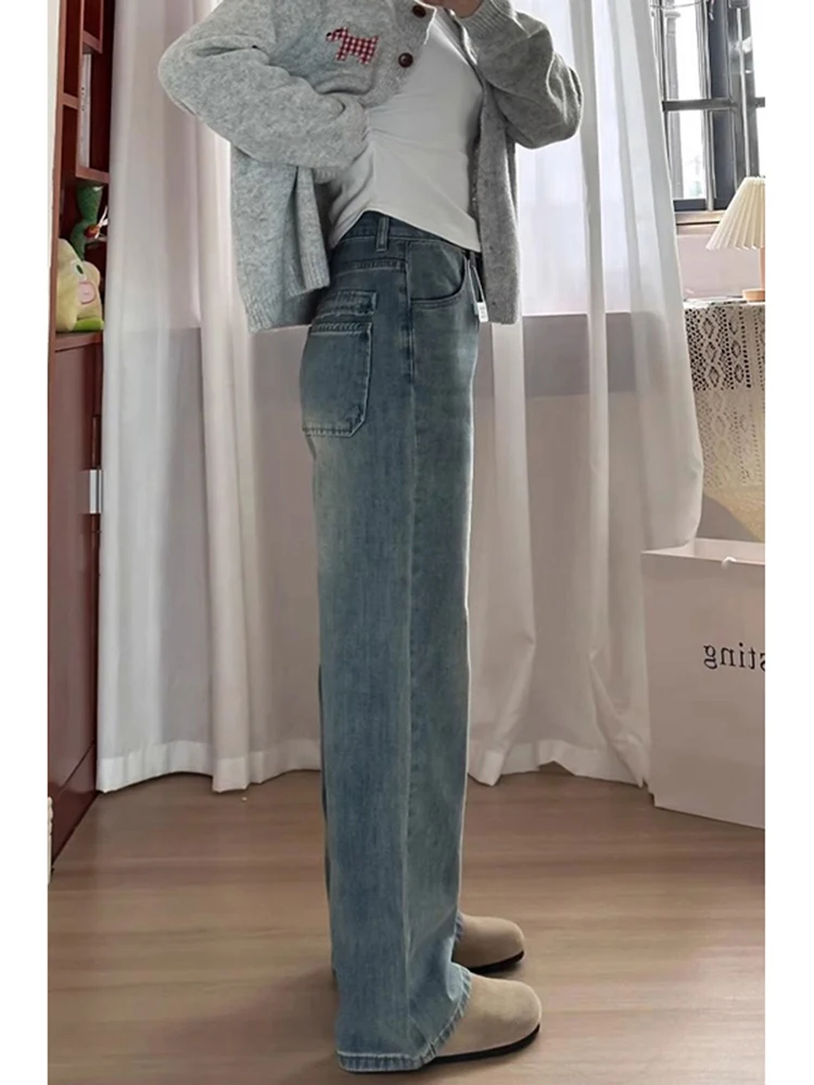 ヴィンテージ風ハイウエストストレートデニムパンツ：ゆったりシルエットで四季通用の女性向けデニム