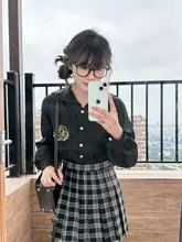 デザイン性抜群のネイビースタイル黒長袖白JK制服シャツ【春秋用】