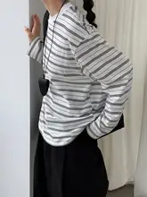 ストライプ長袖Tシャツ【大きめ・ラウンドネック・フィット・春夏用】