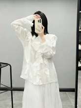 優しい色合いのVネックブラウス【フリル袖・長袖・白雪バイアスシフォン】
