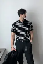 Tシャツ メンズ 半袖 白黒ボーダー クルーネック ルーズ ストリート 夏 定番