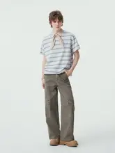 ストライプ柄Tシャ  ツ【リボンデザイン・ゆったりシルエット・カジュアル短袖】
