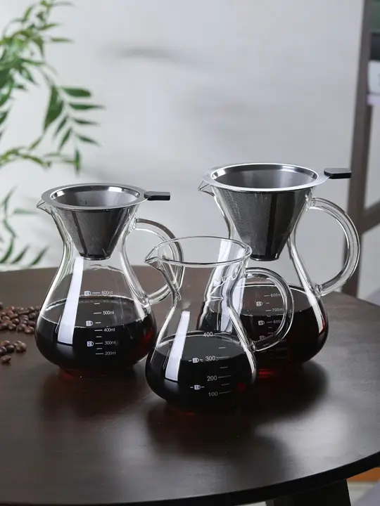 取っ手付きガラスコーヒーポット【目盛り付き・ドリップ式・コーヒー器具セット】