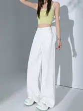 白色三防天丝ワイドレッグデニムパンツ【夏用・高腰・ゆったりストレート】（セットアップ対応）