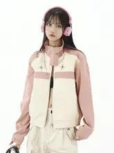 Amoeba アメリカンレトロ カラーブロック ショートレザーコート【秋用・ルーズフィット】