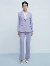 LANDI 紫色ウエストタイトジャケット【レディース・スーツセット・微フレアパンツ・春用】