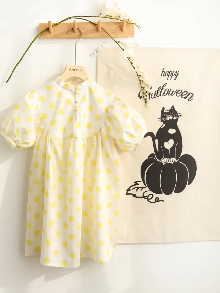 日本デザイナーの子供用プチハイネックパフスリーブワンピース【かわいいデザイン・春夏用】（セットアップ対応）