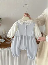 春用ベビー用ニットロンパース【可愛いフリル付き・ストライプパンツ・セットアップ対応】