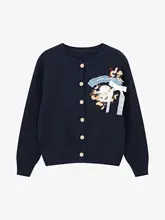 リボン刺繍のカーディガン【ボタン付き・秋用・優しいスタイル】