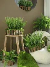 木製の苔付き花盆【DIY・ツリーストーン・インテリア装飾】