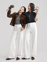 デニムパンツ レディース ホワイト ストレート ワイド 三防加工 フルレングス 着痩せ petite カジュアル ストリート